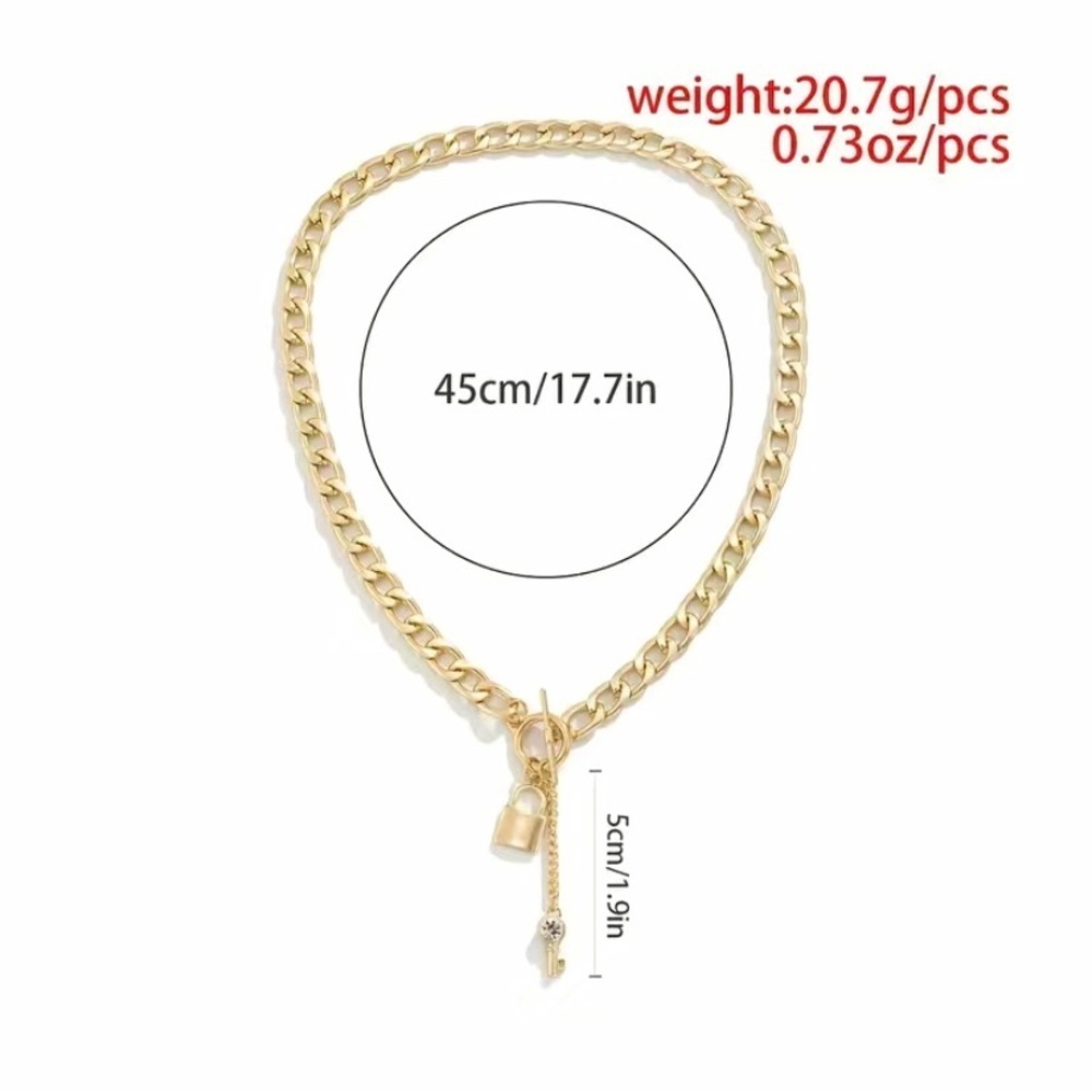 1 PC Lock And Key Chain Gold Color Necklace - Picture 2 of 3